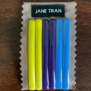 Jane Tran Metal Hair Clips. Yellow, purple & blue